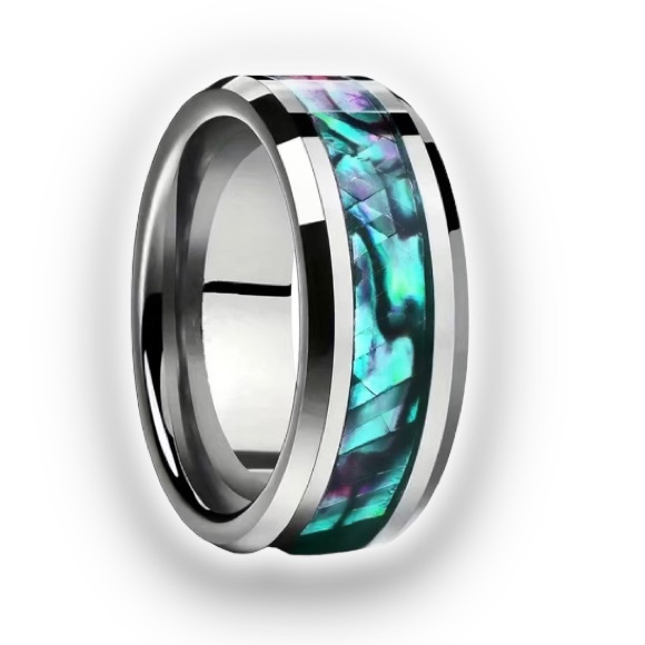 Glass Texture Crushed Ceramic - Highly Polished Tungsten Carbide Ring - Picture 1 of 7